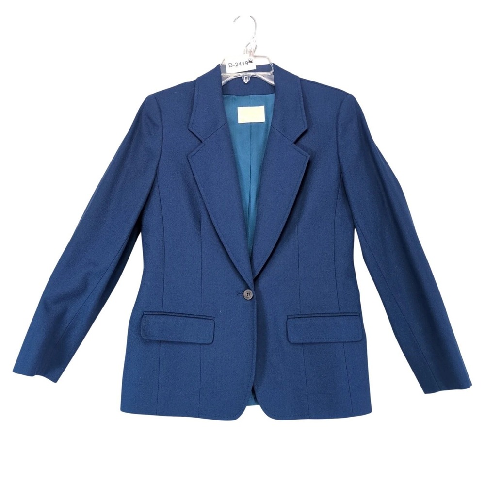 Vintage 80s Pendleton Navy Virgin Wool Blazer Jacket Womens 8 Made USA Academia